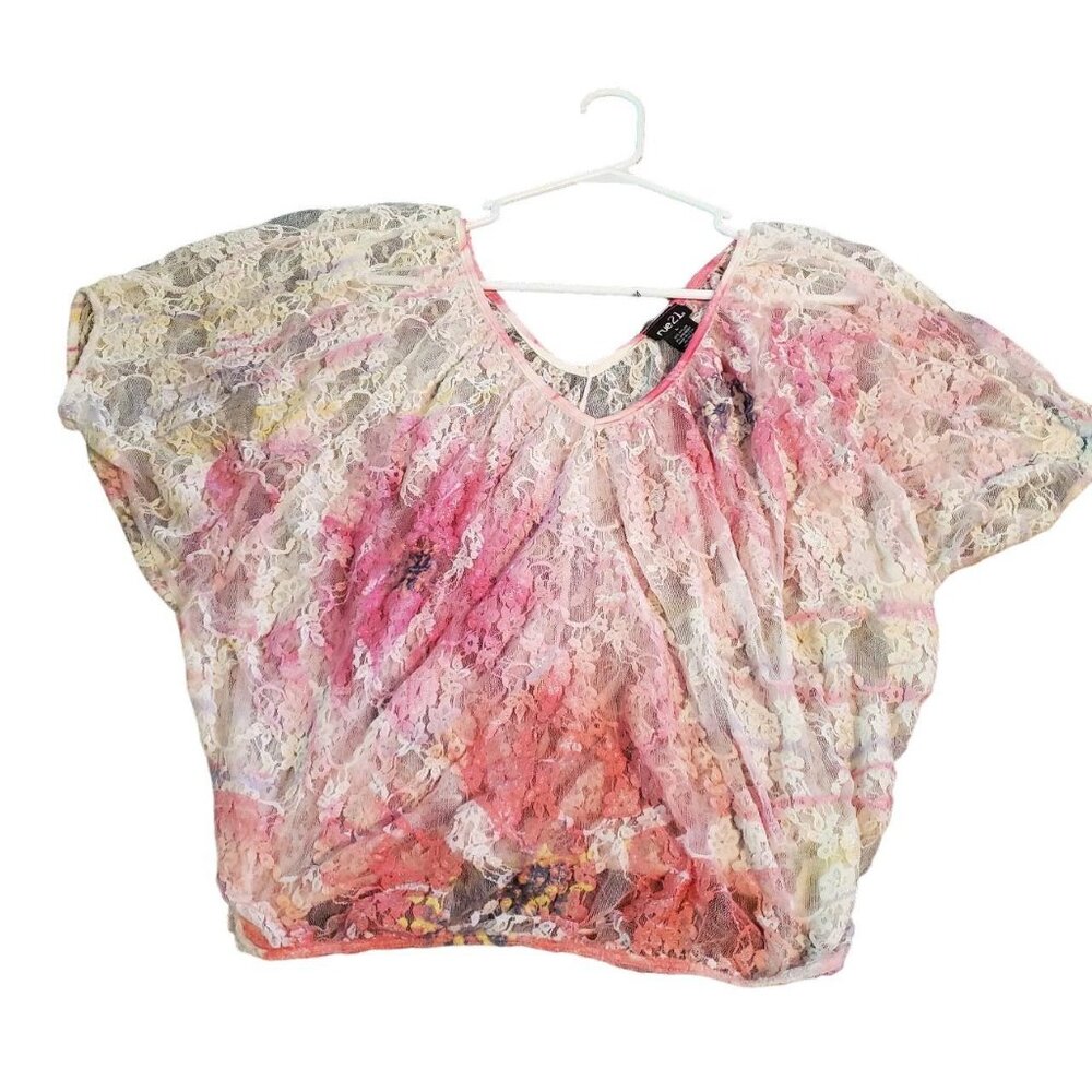 Rue 21 Pink Lace Floral Peasant Blouse Cottagecore Fairycore Boho